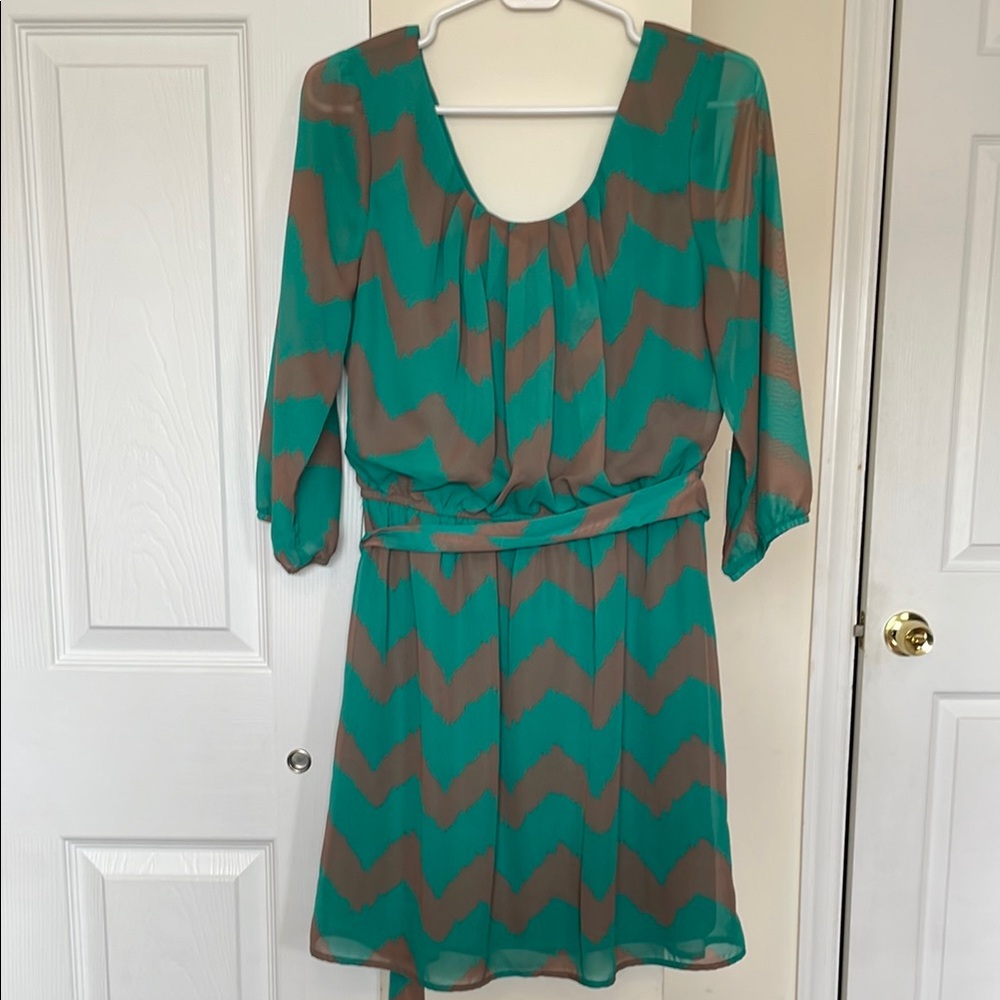 As U Wish Green and Brown Scoop Neck Mini Sundress